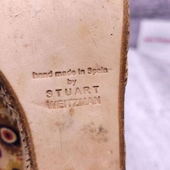 Stuart Weitzman Theodora & Callum Printed Peep Toe Wedge Yellow Red Women's 7.5 - Picture 7 of 9